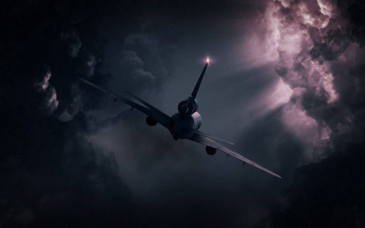 airplane, Clouds, Flying, Lights HD Wallpaper Desktop Background