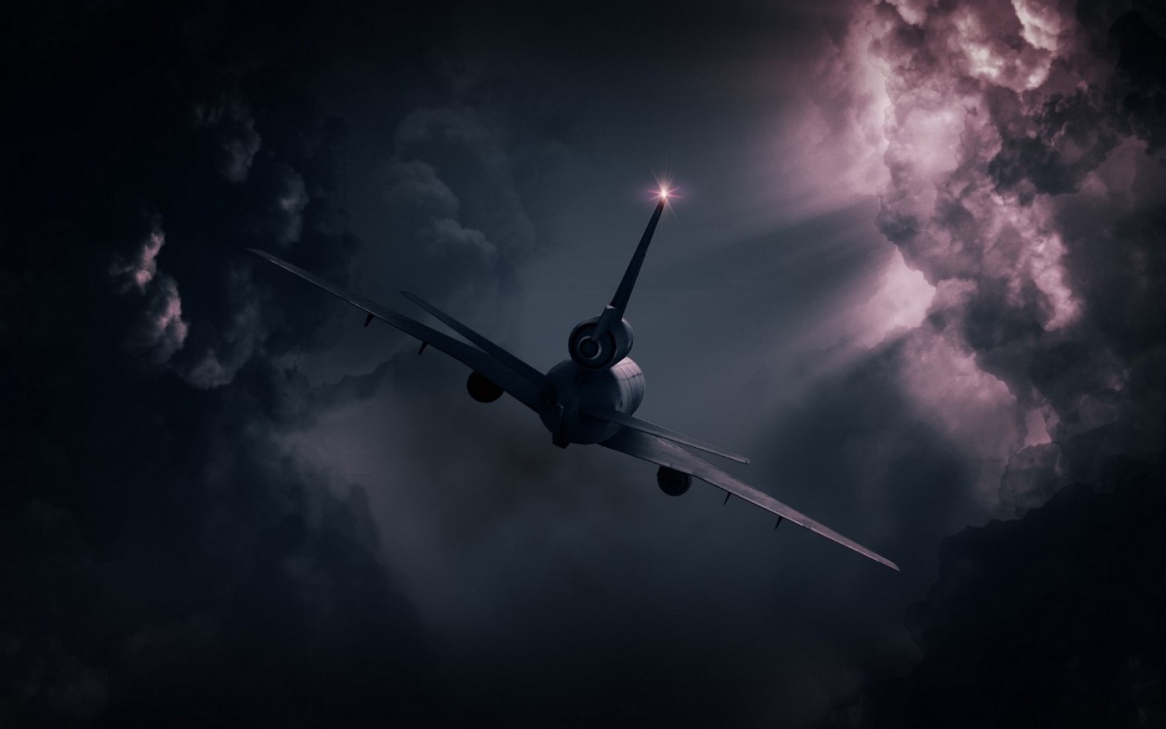 airplane, Clouds, Flying, Lights Wallpaper