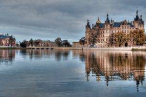 water, Sky, Clouds, Hamburg, Germany, Castle, Reflection