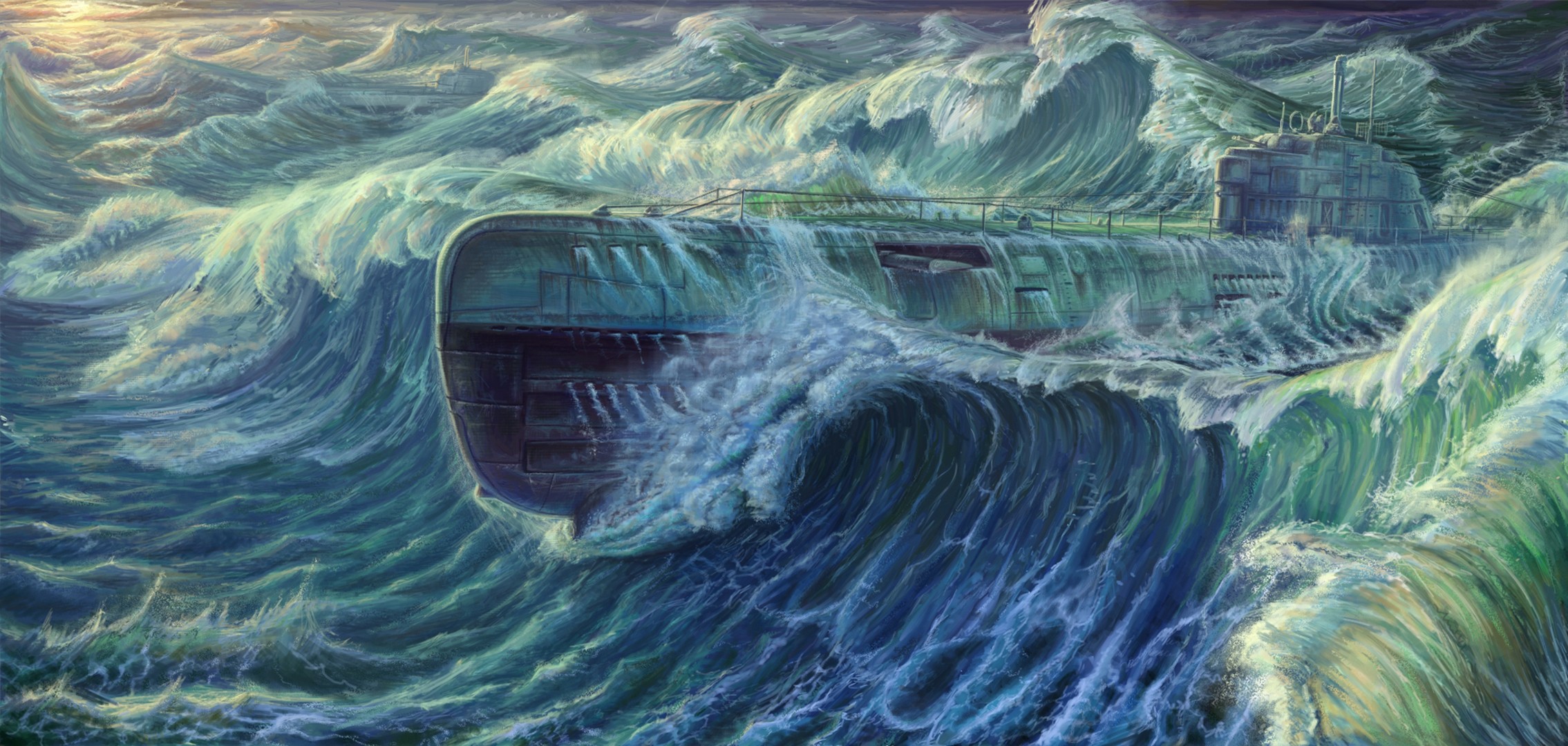submarine, Sea, Artwork Wallpaper