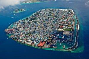 architecture, Urban, City, Town, Maldives, Island, Aerial view, Sea, Ship, Boat, Rooftops, Clouds, House, Bay, Harbor, Stadium
