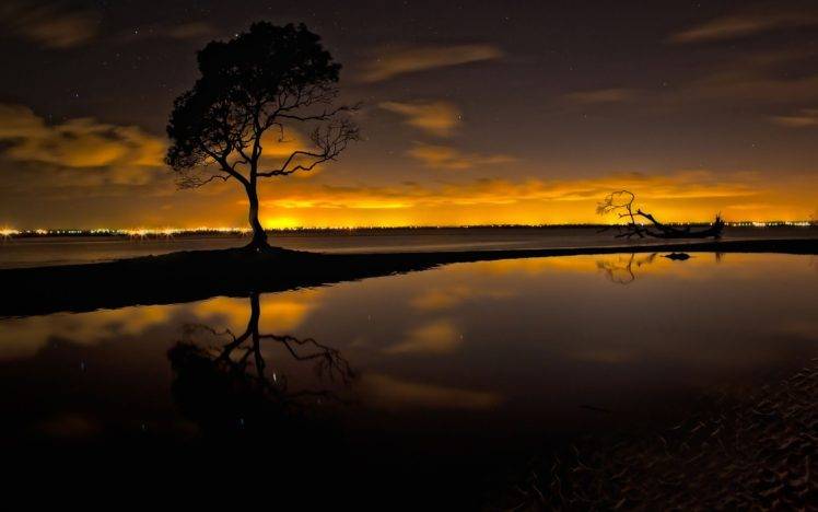 trees, Alone, Water, Clouds, Sunset, Photography HD Wallpaper Desktop Background
