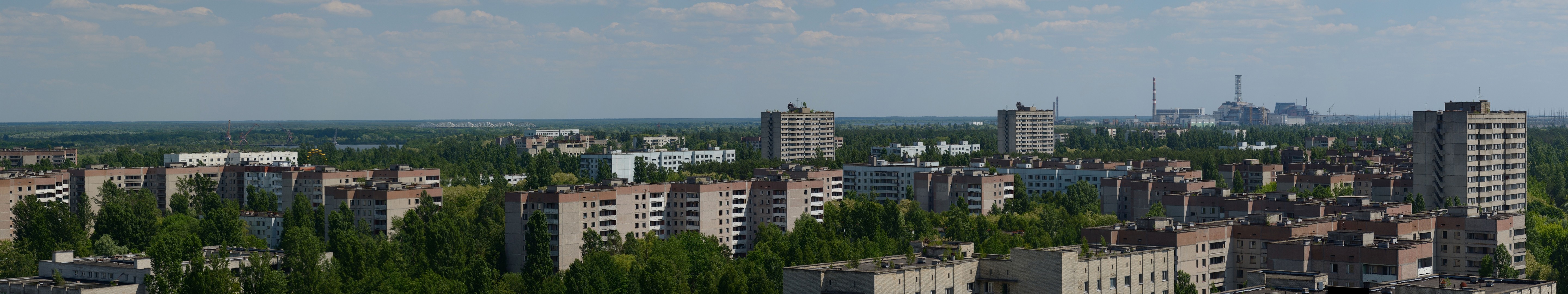 Pripyat, Panorama, City, Town, Ukraine, Nuclear, Chernobyl, Disaster, Building, Nature, Power plant, Sky, Ghost town, Accidents, Dangerous, Abandoned, Triple screen, Multiple display Wallpaper