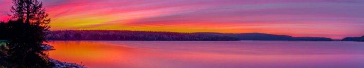 lake, Sunset, Quabbin, Panorama, Night, Massachusetts, Water, Sky, Sun HD Wallpaper Desktop Background