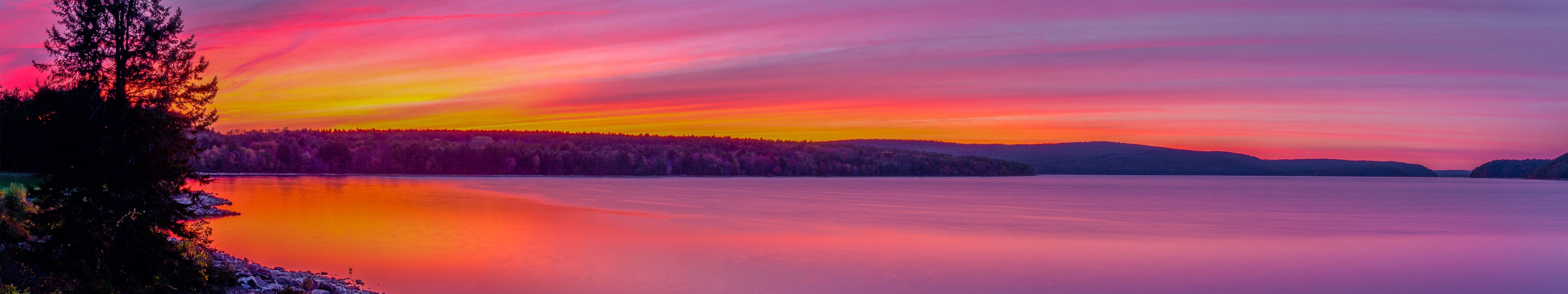 lake, Sunset, Quabbin, Panorama, Night, Massachusetts, Water, Sky, Sun Wallpaper