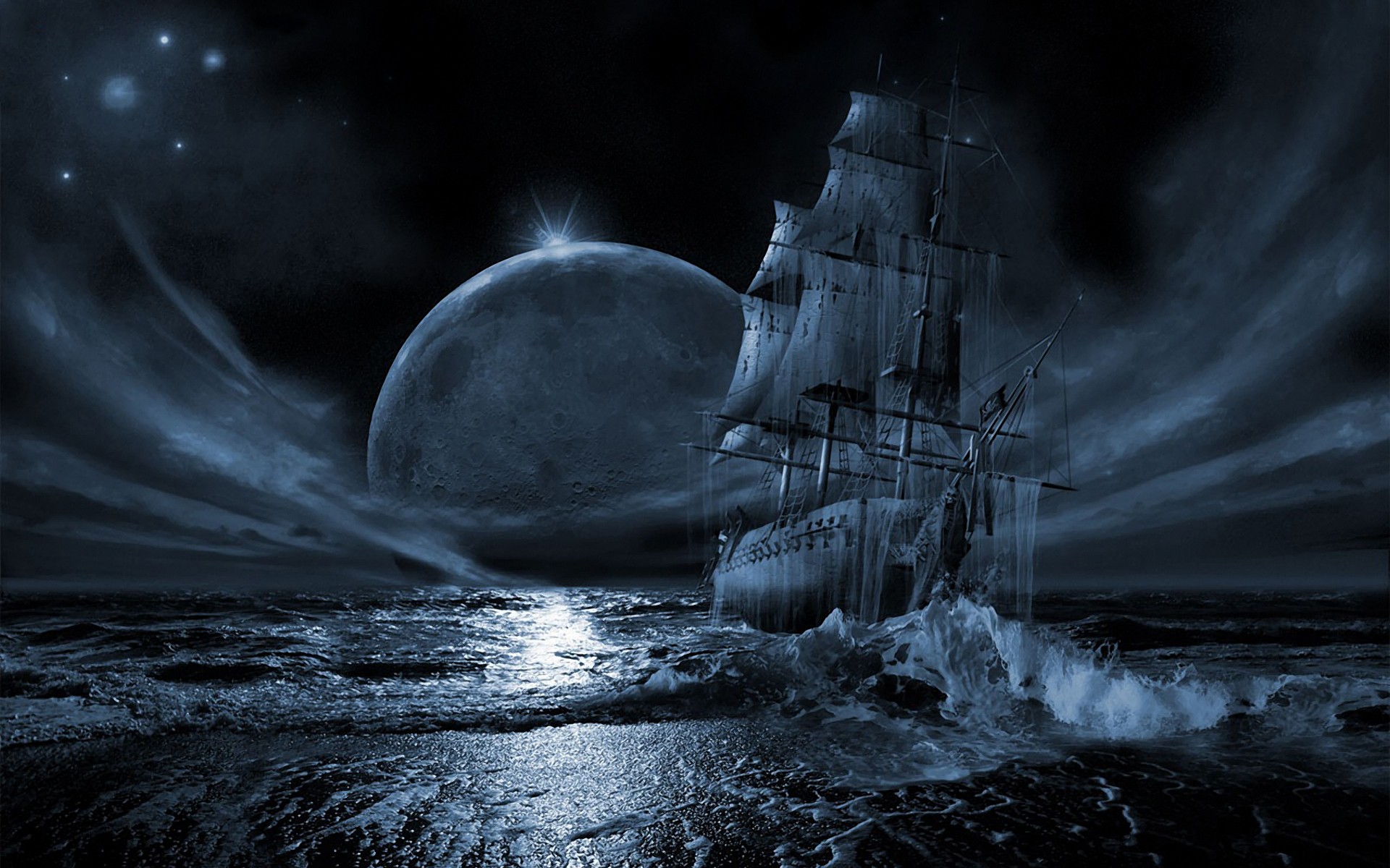 ghost ship, Sea Wallpaper
