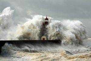 lighthouse, Sea, Waves, Nature, Clouds, Mist, Photography