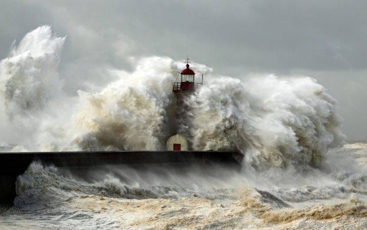 lighthouse, Sea, Waves, Nature, Clouds, Mist, Photography HD Wallpaper Desktop Background