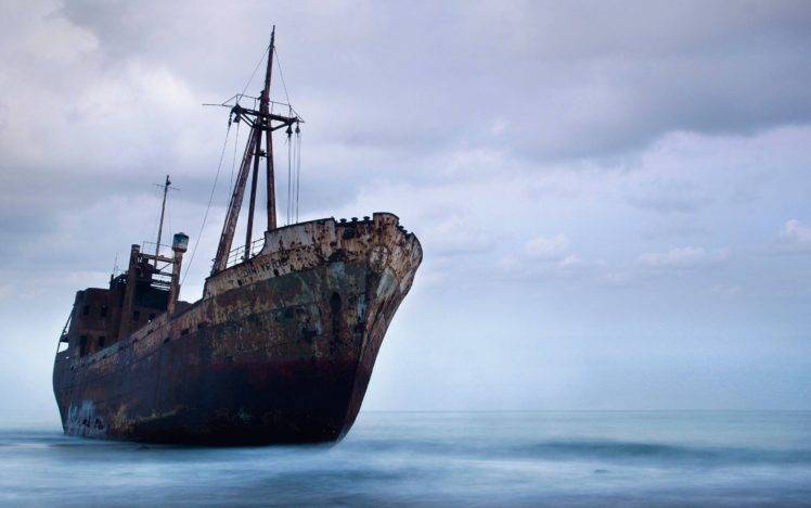old ship, Beach, Sea, Sky, Clouds, Photography, Rust HD Wallpaper Desktop Background