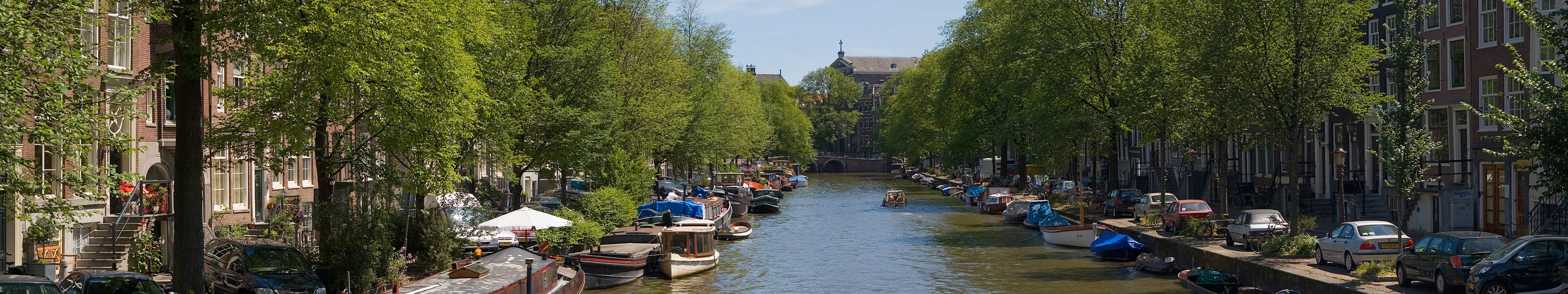 Amsterdam, Netherlands, Dutch, Boat, Canal, Water, Trees, Summer, Nature, City, Europe, Panorama Wallpaper