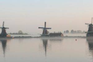 Netherlands, Windmill, Water, River, Sky, Town, Dutch, Holland, Zaanse Schans, Europe, Panorama