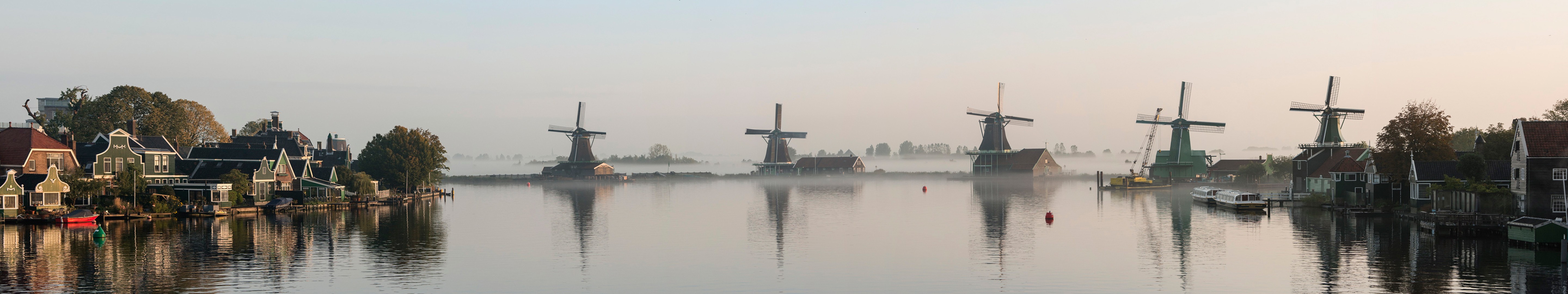 Netherlands, Windmill, Water, River, Sky, Town, Dutch, Holland, Zaanse Schans, Europe, Panorama Wallpaper