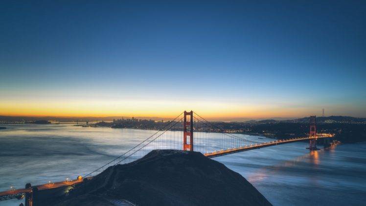 Golden Gate Bridge, Bridge, Architecture, USA, San Francisco, Sea, Sunset, City HD Wallpaper Desktop Background