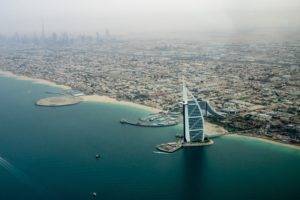 cityscape, Sea, Helicopter view, Shore, Building, City, Burj Al Arab, Dubai