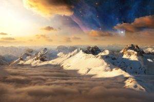 mountains, Clouds, Photo manipulation