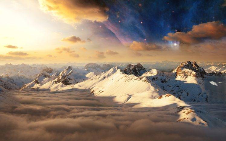 mountains, Clouds, Photo manipulation HD Wallpaper Desktop Background