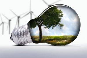 light bulb, Trees, Grass, Clouds, Science fiction, Wind turbine