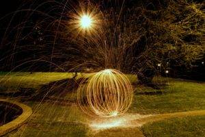 light painting, Lights, Night, Sphere, Sparks, Nature, Grass