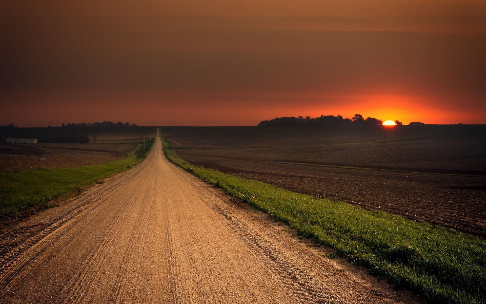 road, Sunset, Field, House, Alone, Trees Wallpaper