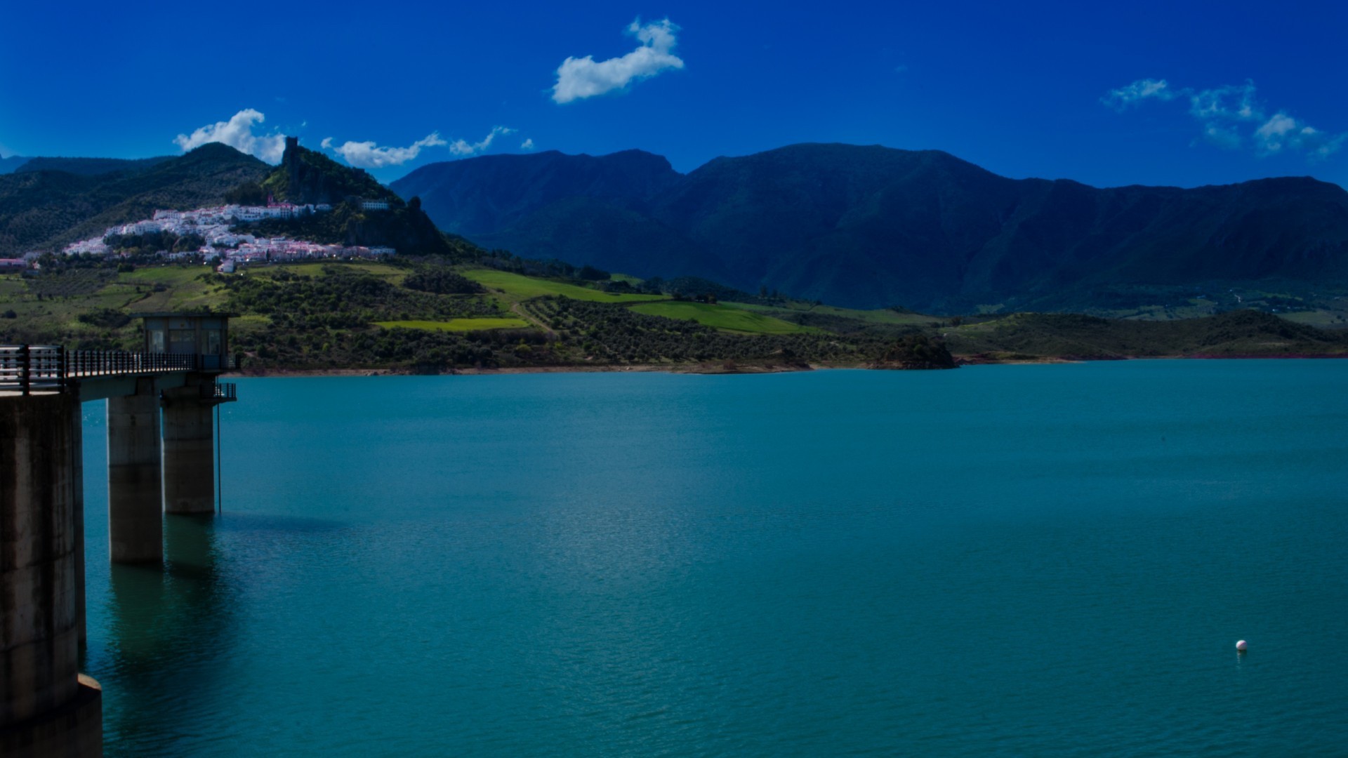 mountains, Lake, Clouds, Sky, City Wallpaper