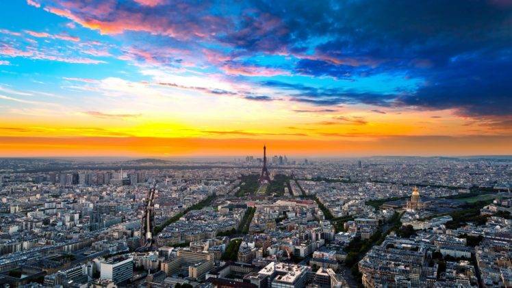 Paris, France, City, Cityscape, Sunset, Eiffel Tower, Clouds HD Wallpaper Desktop Background