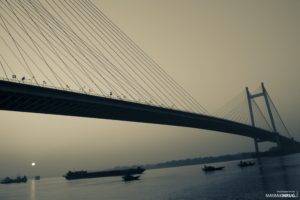 bridge, Sunset, Calcutta, Kolkata