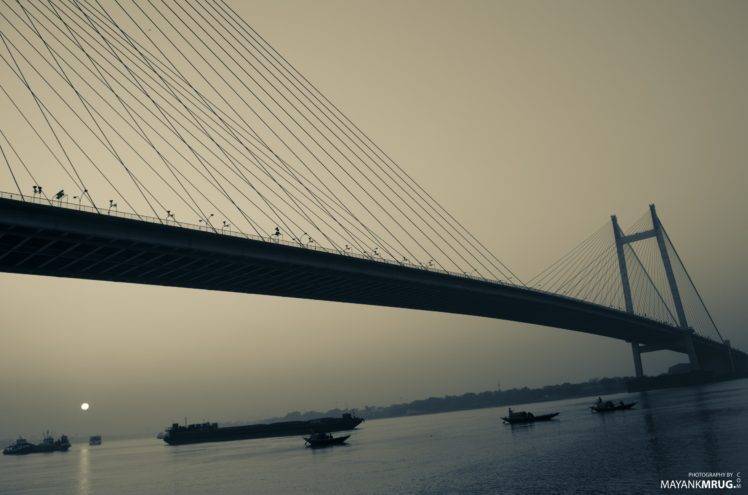 bridge, Sunset, Calcutta, Kolkata HD Wallpaper Desktop Background
