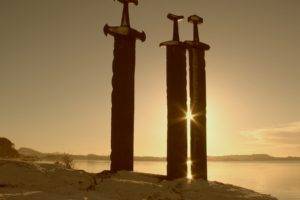 architecture, Ancient, Sword, Sky, Sverd i fjell (Swords in rock)