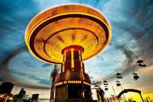 French, Sky, Clouds, Lights, Sunset, Motion blur, Long exposure, Theme parks