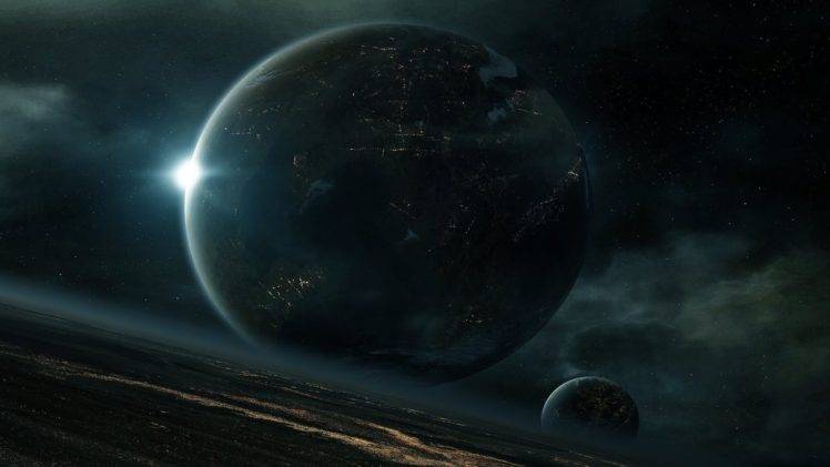 science fiction, Planet, Flares, Moon, Clouds HD Wallpaper Desktop Background