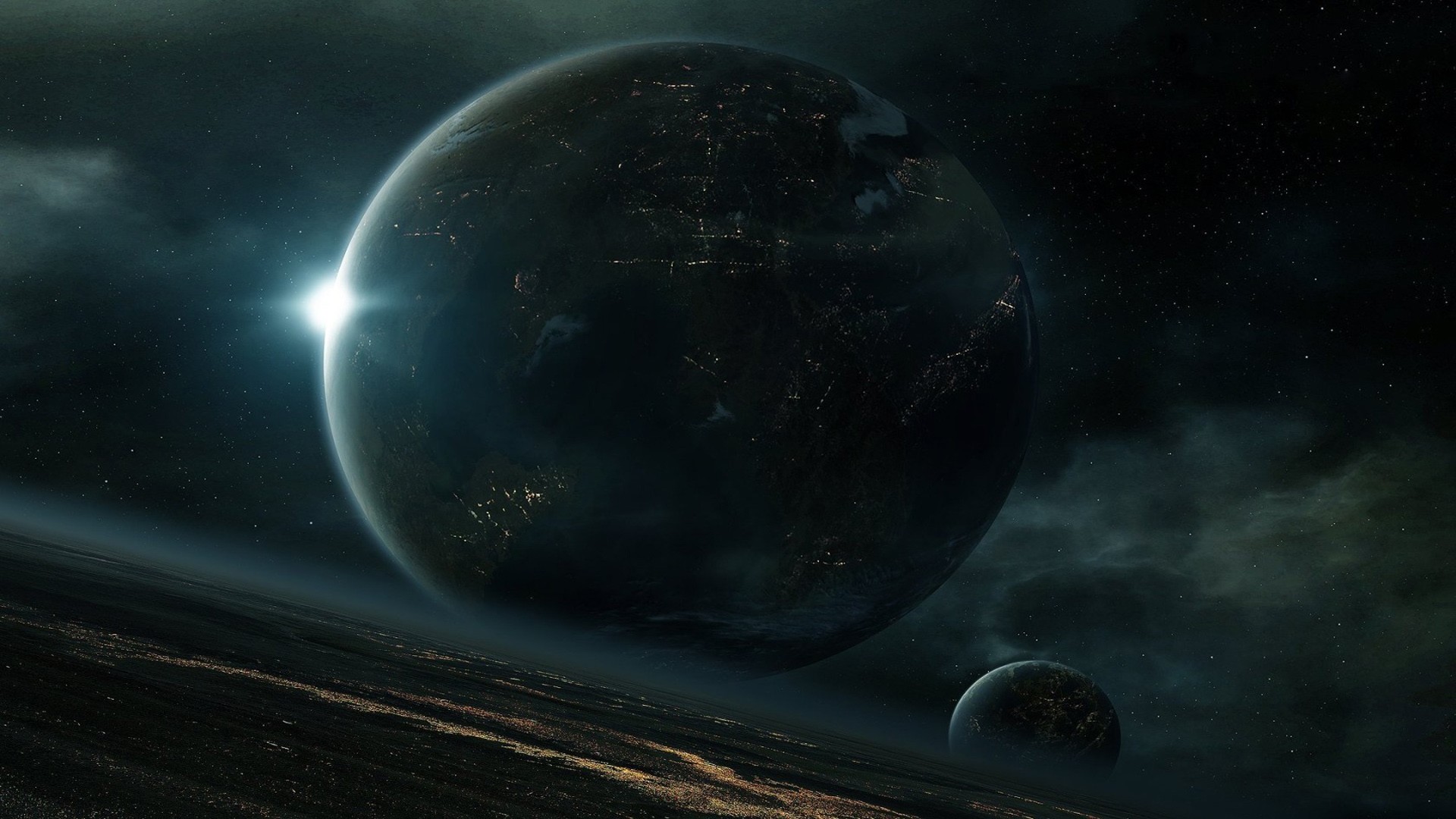 science fiction, Planet, Flares, Moon, Clouds Wallpapers HD / Desktop