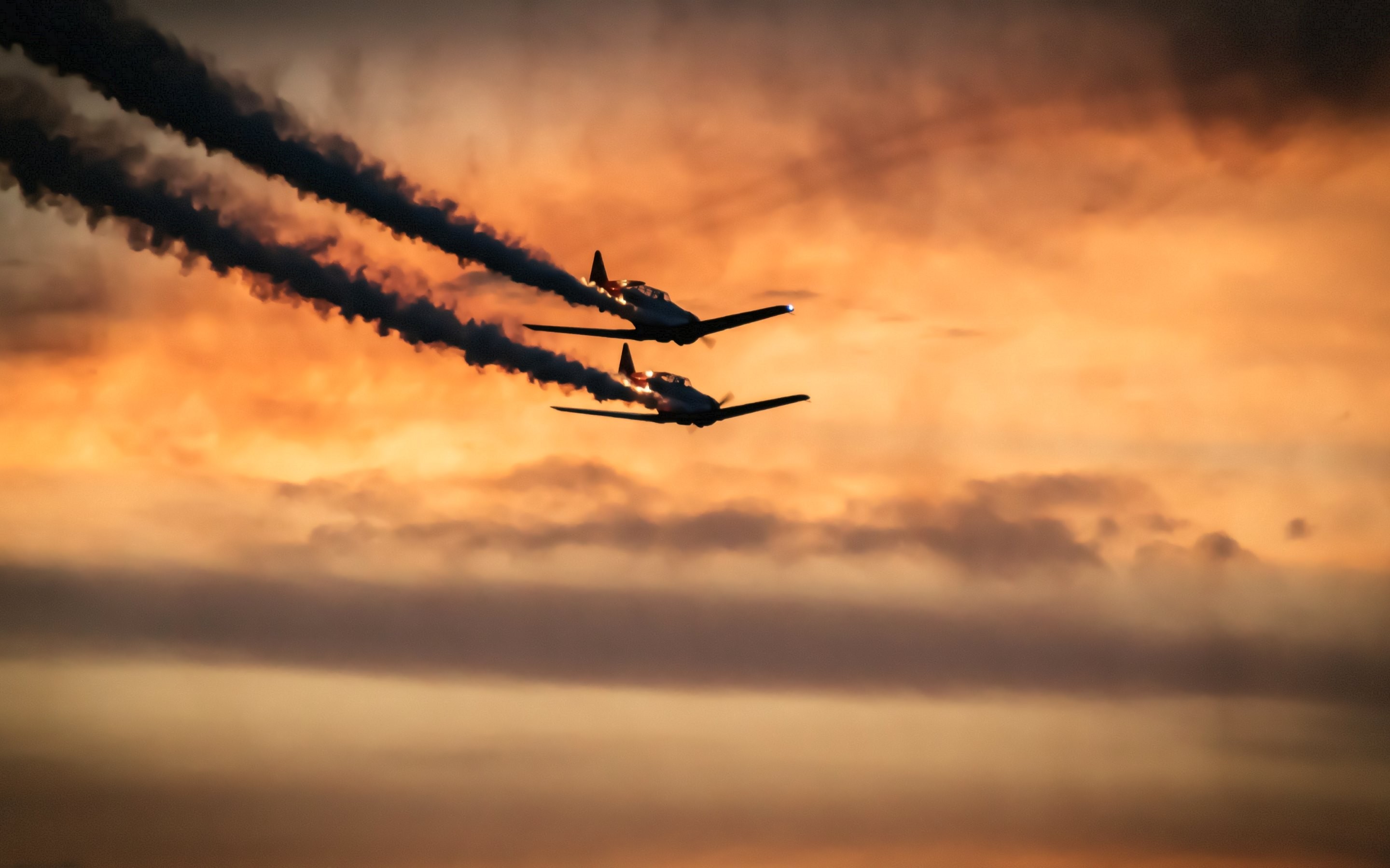 airplane, Smoke, Clouds, Sky, Sunset Wallpaper