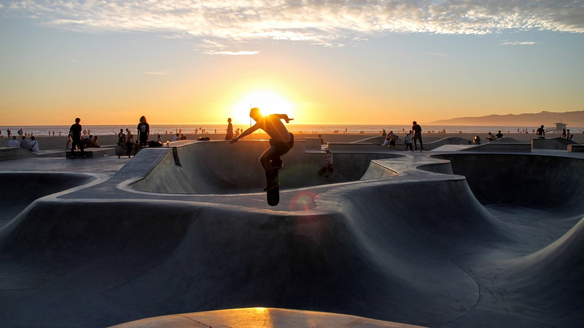 skateboarding, Sunset, Sports, Tracks Wallpaper