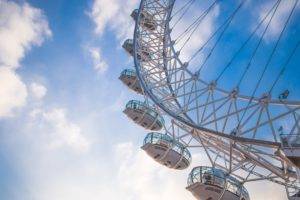 architecture, City, London Eye, Clouds