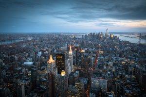 architecture, City, Cityscape, Manhattan, Empire State Building, Sky, Clouds, River, New York City
