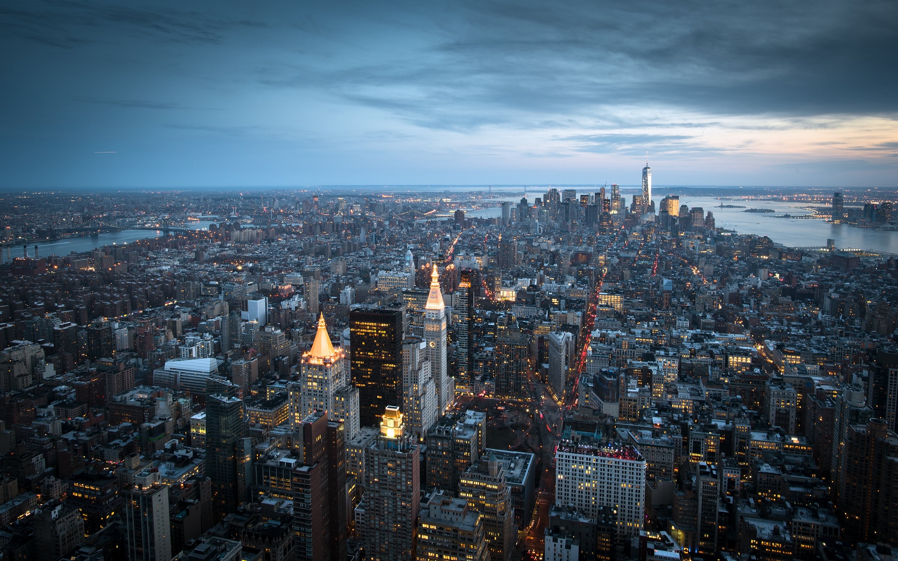 architecture, City, Cityscape, Manhattan, Empire State Building, Sky, Clouds, River, New York City Wallpaper