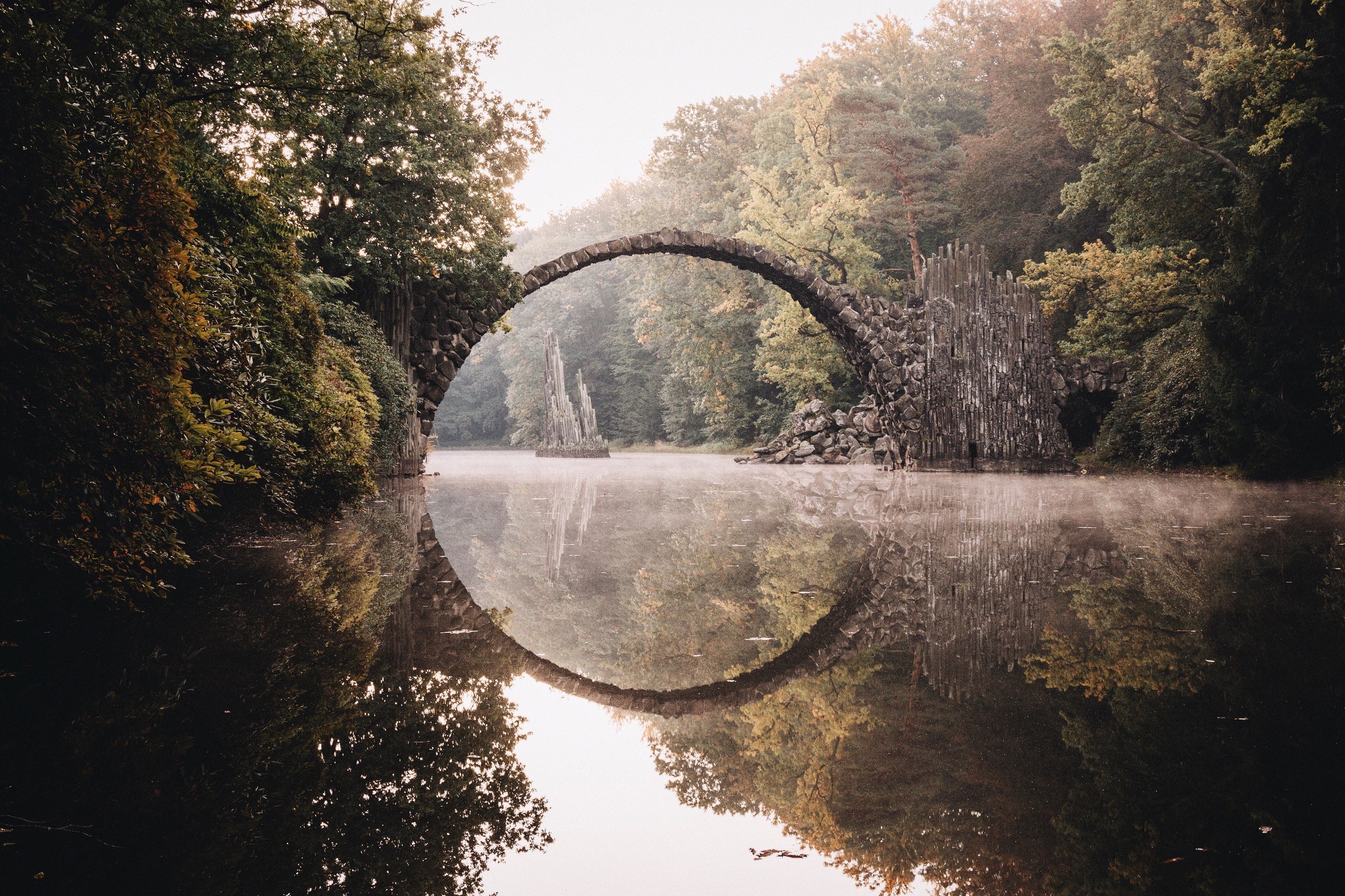 Johannes Hulsch, Bridge, Lake, Water, Forest, Stone arch, Arch bridge, Arch, Reflection Wallpaper