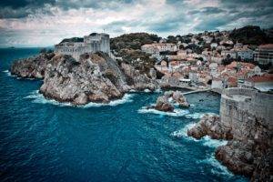nature, Sea, HDR, Building, Clouds, Waves, Cliff, Dubrovnik, Croatia