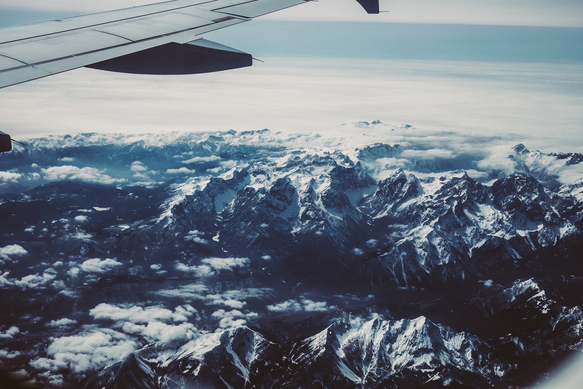 aerial view, Mountains, Ice, Snow, Clouds Wallpaper