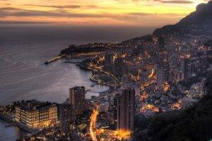 photography, Monaco, City, Sunset, Lights, Sea