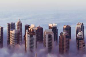 top, Sky, Clouds, Skyscraper, Panorama, Middle East, Dubai, Emirates