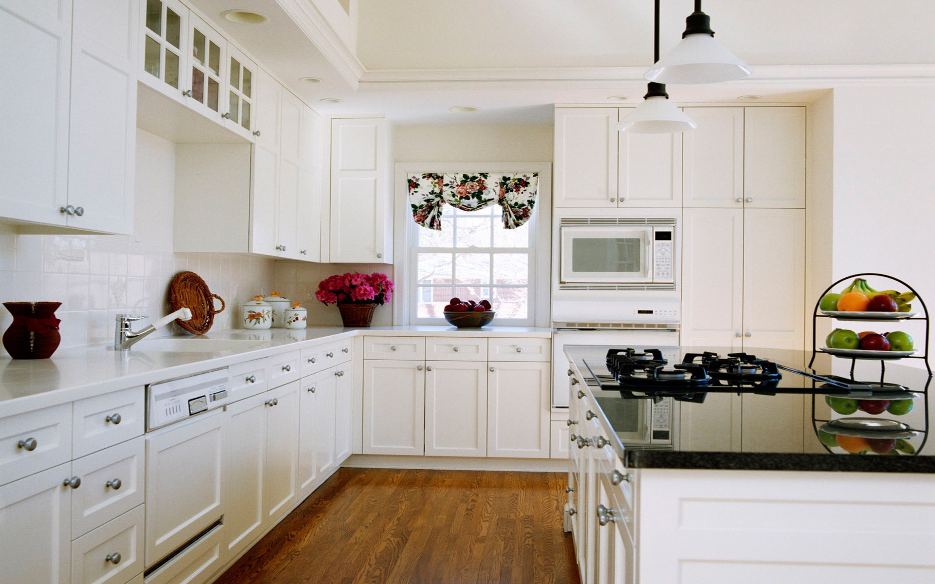 kitchen, Table, Food, Lunch, Door, Flowers Wallpaper