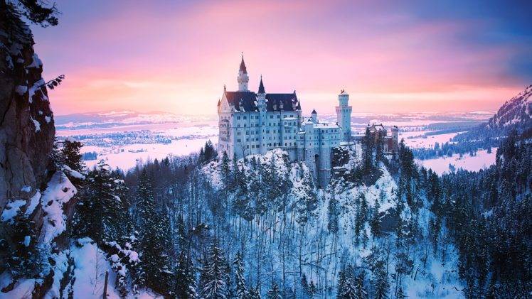 nature, Forest, Mountains, Neuschwanstein Castle, Castle HD Wallpaper Desktop Background
