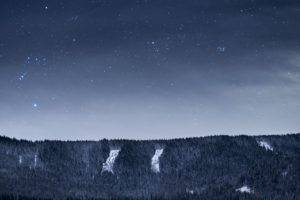 night, Forest, Snow, Stars, Cold, Sky