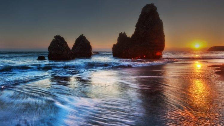 nature, HDR, Sea, Sunset, Waves HD Wallpaper Desktop Background