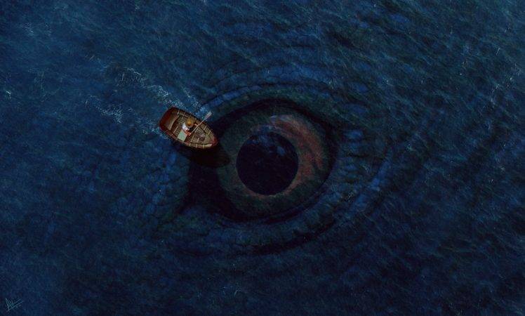 eyes, Sea, Boat, Creature, Waves HD Wallpaper Desktop Background