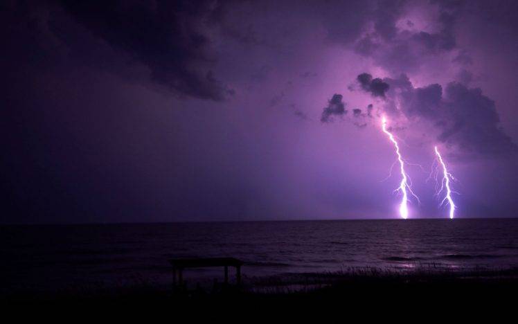 nature, Silhouette, Night, Lightning, Purple HD Wallpaper Desktop Background