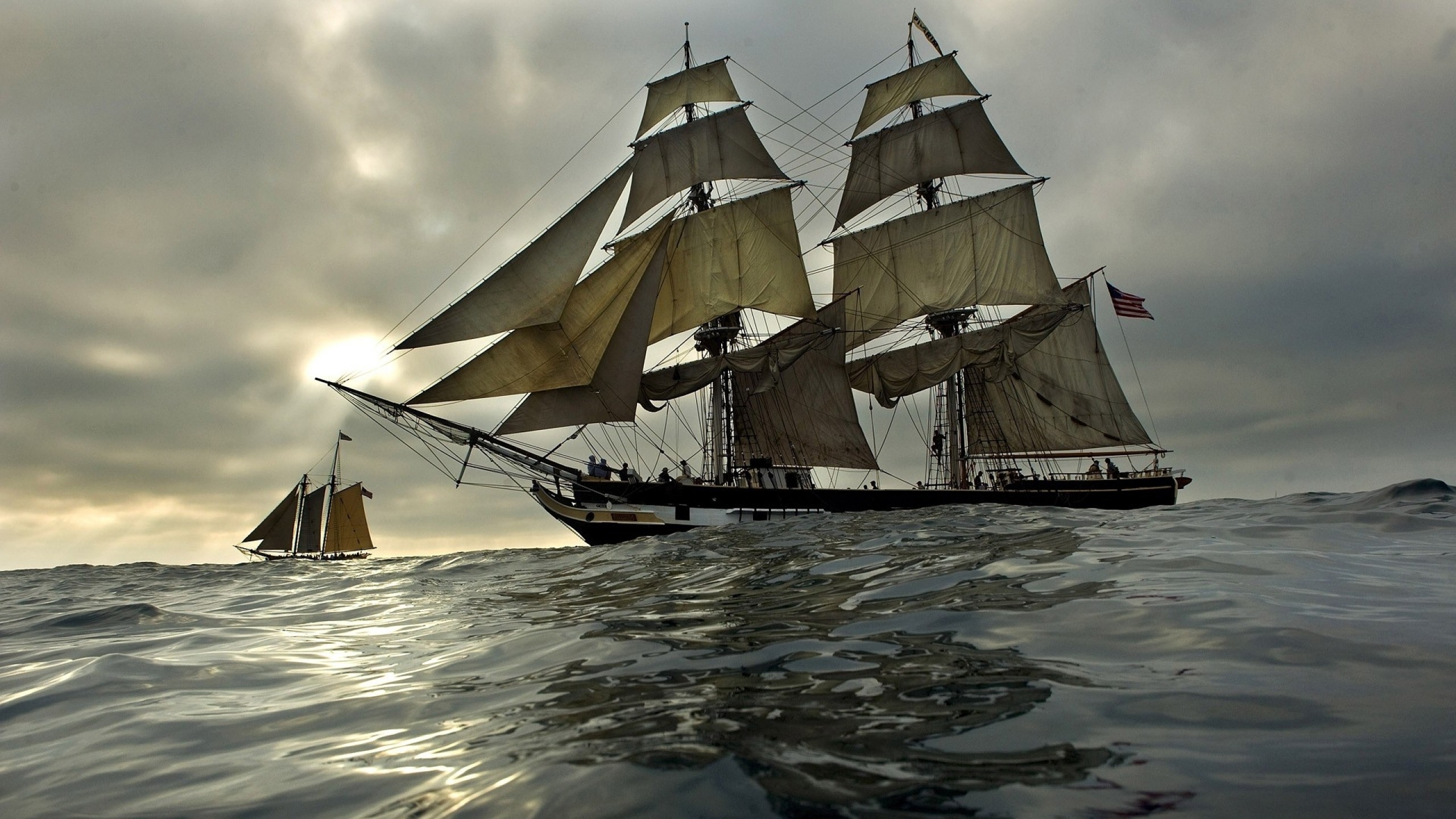 ship, Sunset Wallpaper
