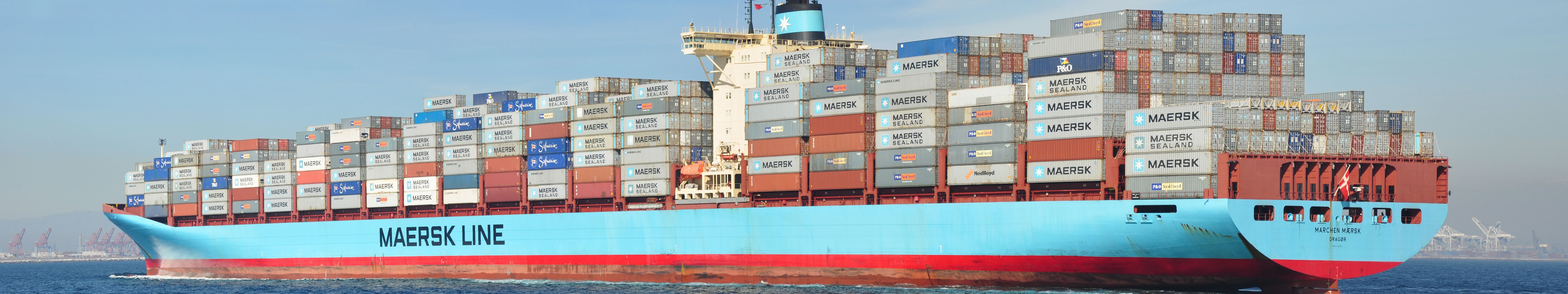 ship, Maersk, Panorama, Harbor, Sea, Water, Vehicle, Freighter, Netherlands, Dutch, Blue, Red, Crate Wallpaper