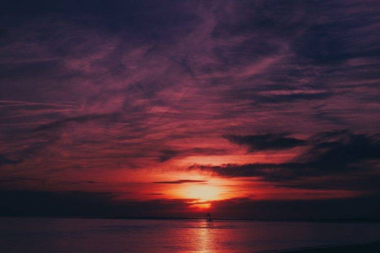 sky, Sea, Flares, Sunset, Water, Reflection HD Wallpaper Desktop Background